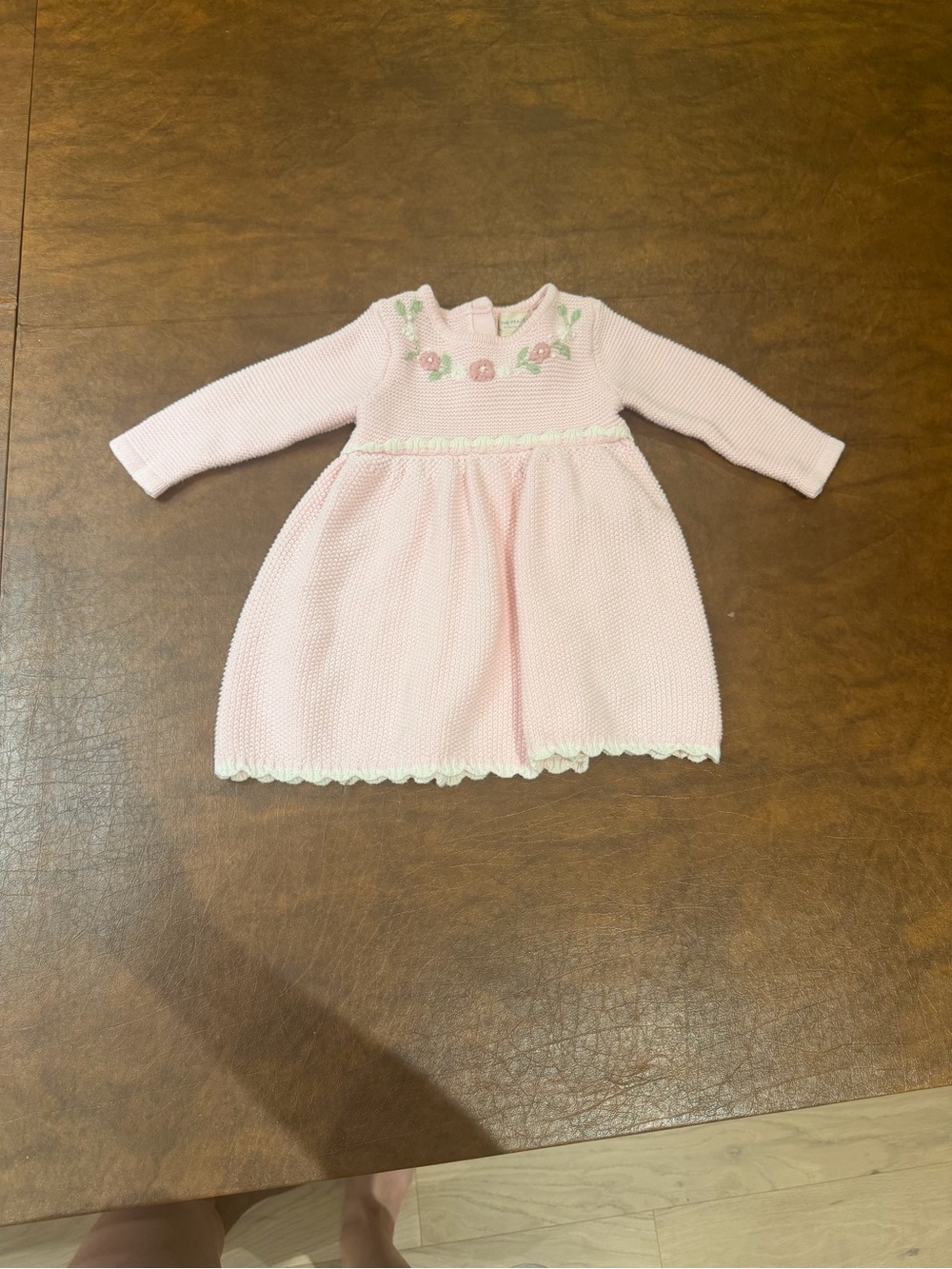 Girls Pink Knit Dress with Floral Applique